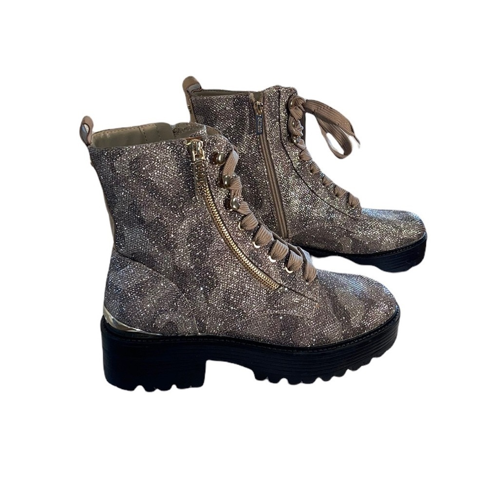 Guess Fearne Lug Sole Glitter Gold combat Boots. Size 9 1/2. - NWOT - Picture 4 of 16
